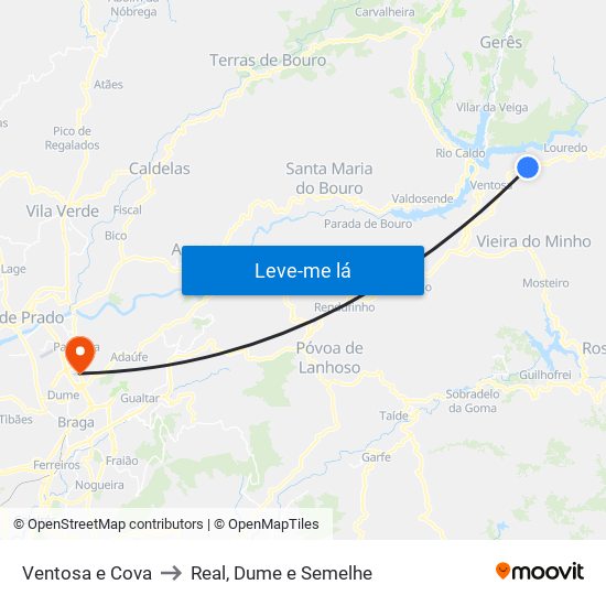 Ventosa e Cova to Real, Dume e Semelhe map