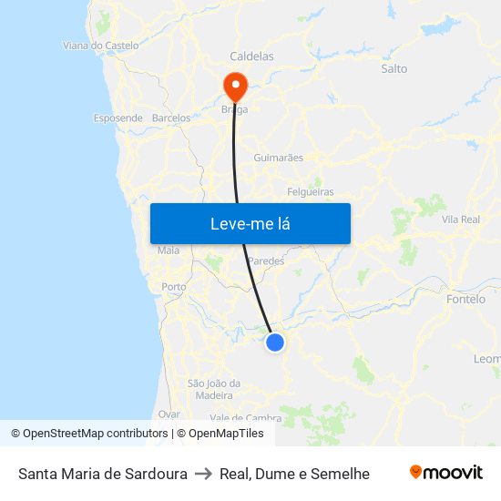Santa Maria de Sardoura to Real, Dume e Semelhe map