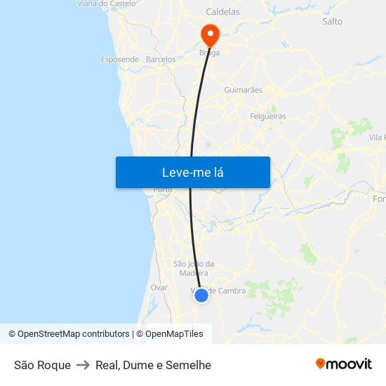 São Roque to Real, Dume e Semelhe map