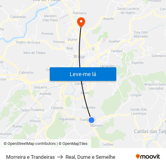 Morreira e Trandeiras to Real, Dume e Semelhe map