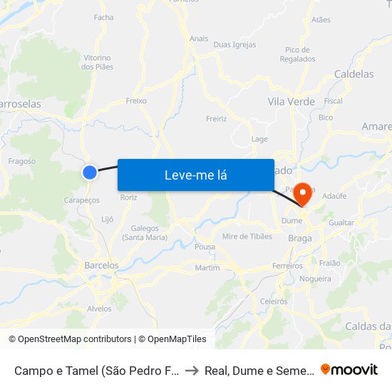 Campo e Tamel (São Pedro Fins) to Real, Dume e Semelhe map