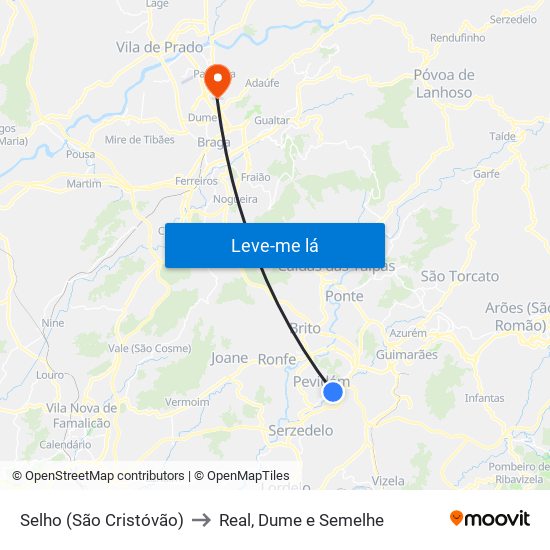 Selho (São Cristóvão) to Real, Dume e Semelhe map