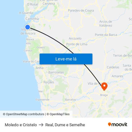 Moledo e Cristelo to Real, Dume e Semelhe map