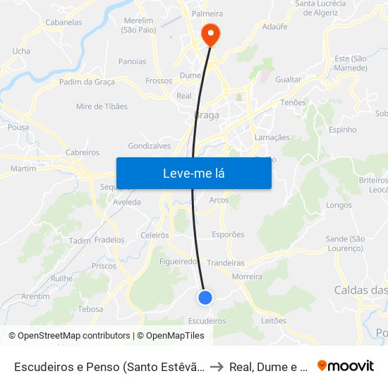 Escudeiros e Penso (Santo Estêvão e São Vicente) to Real, Dume e Semelhe map