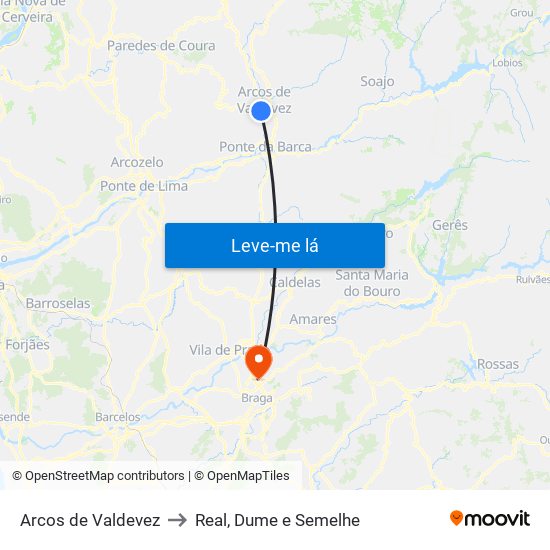 Arcos de Valdevez to Real, Dume e Semelhe map