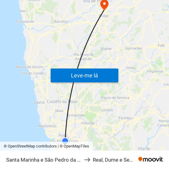 Santa Marinha e São Pedro da Afurada to Real, Dume e Semelhe map