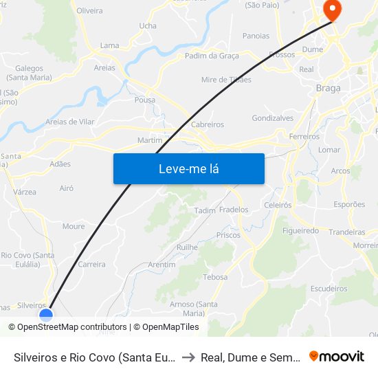 Silveiros e Rio Covo (Santa Eulália) to Real, Dume e Semelhe map