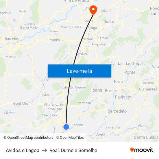 Avidos e Lagoa to Real, Dume e Semelhe map