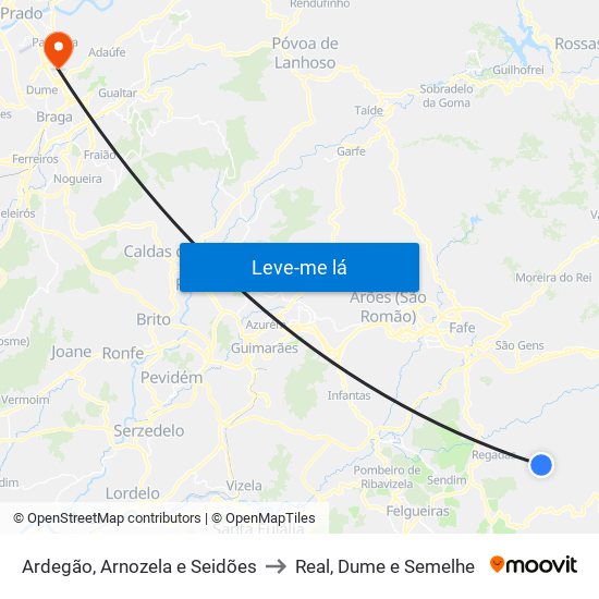 Ardegão, Arnozela e Seidões to Real, Dume e Semelhe map