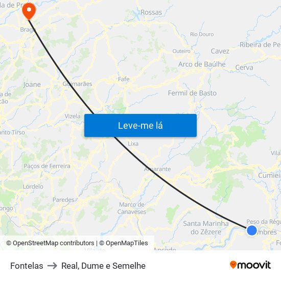 Fontelas to Real, Dume e Semelhe map