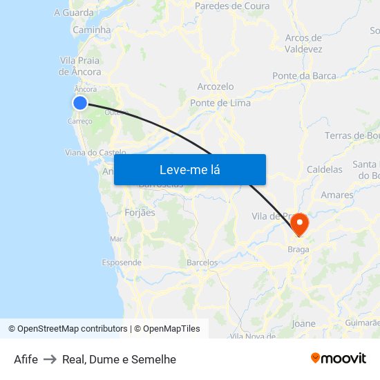 Afife to Real, Dume e Semelhe map