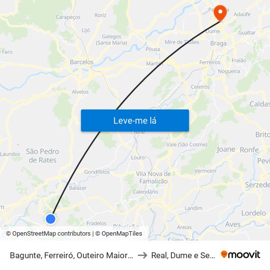 Bagunte, Ferreiró, Outeiro Maior e Parada to Real, Dume e Semelhe map