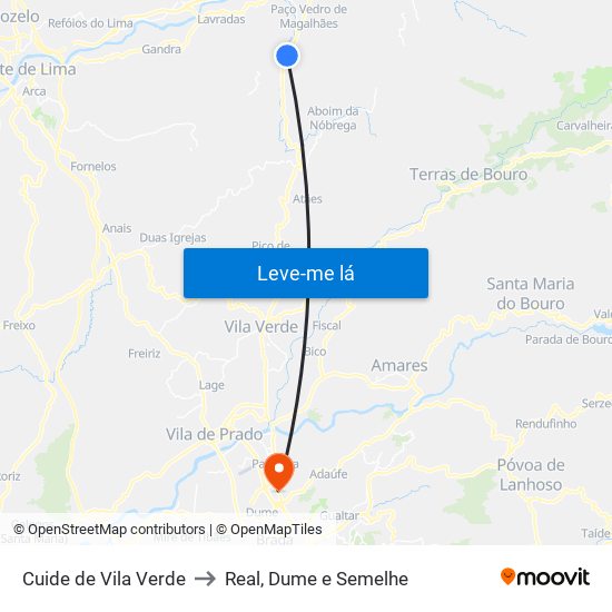 Cuide de Vila Verde to Real, Dume e Semelhe map