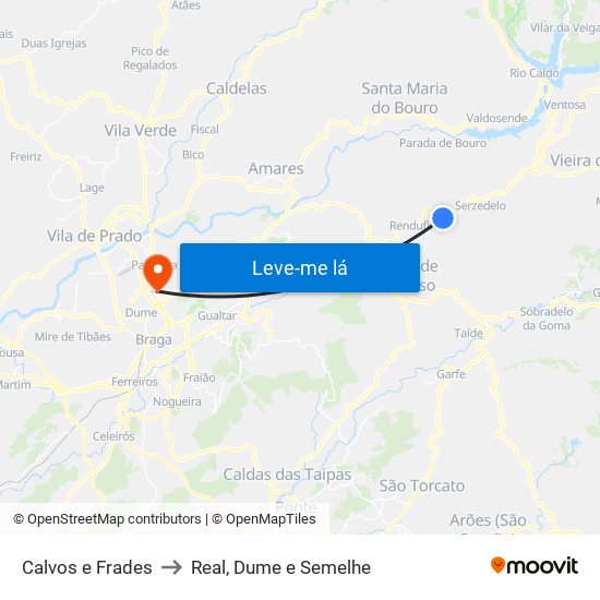 Calvos e Frades to Real, Dume e Semelhe map