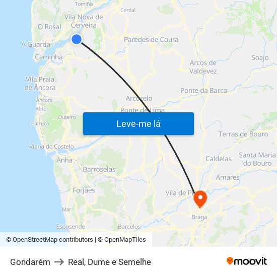 Gondarém to Real, Dume e Semelhe map