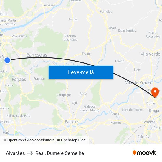 Alvarães to Real, Dume e Semelhe map