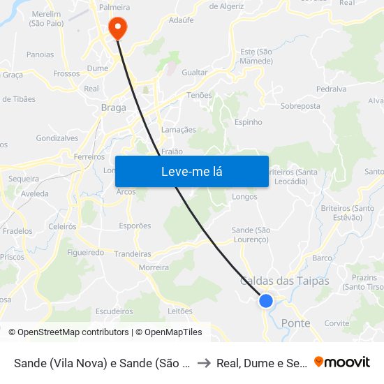 Sande (Vila Nova) e Sande (São Clemente) to Real, Dume e Semelhe map