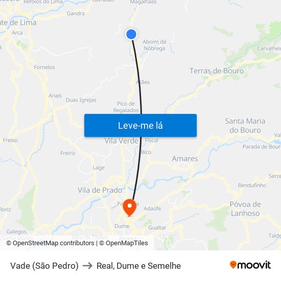 Vade (São Pedro) to Real, Dume e Semelhe map