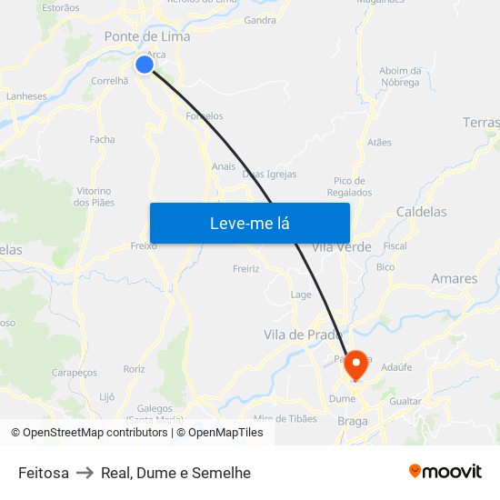 Feitosa to Real, Dume e Semelhe map