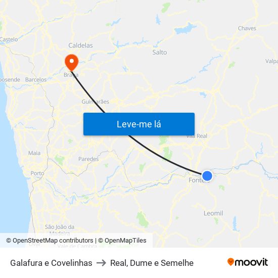 Galafura e Covelinhas to Real, Dume e Semelhe map