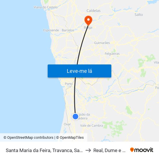 Santa Maria da Feira, Travanca, Sanfins e Espargo to Real, Dume e Semelhe map