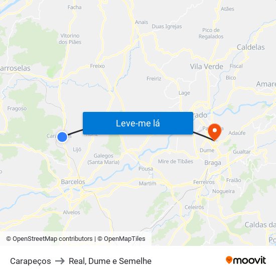 Carapeços to Real, Dume e Semelhe map