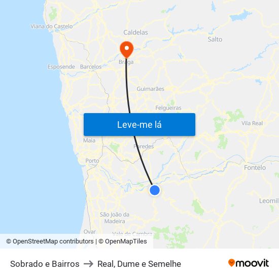 Sobrado e Bairros to Real, Dume e Semelhe map