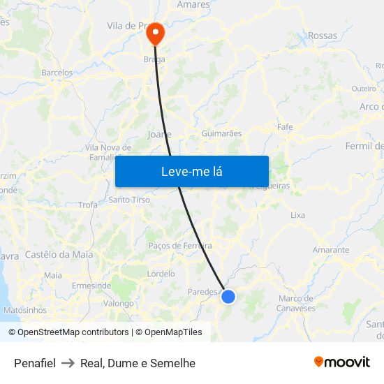 Penafiel to Real, Dume e Semelhe map