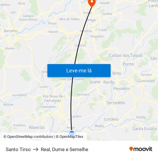 Santo Tirso to Real, Dume e Semelhe map