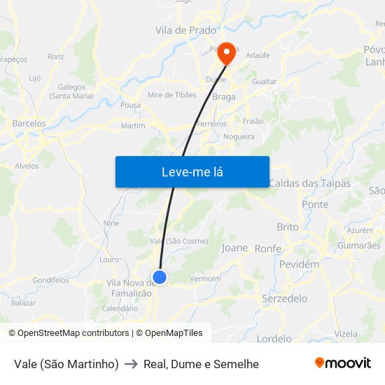 Vale (São Martinho) to Real, Dume e Semelhe map
