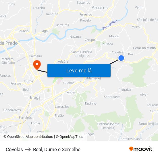 Covelas to Real, Dume e Semelhe map