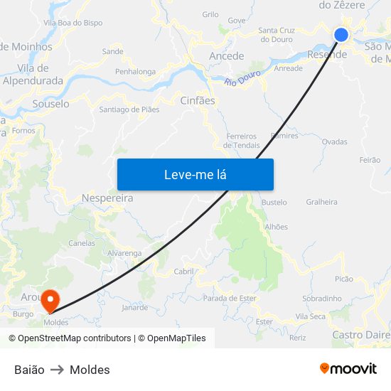 Baião to Moldes map