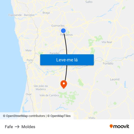 Fafe to Moldes map