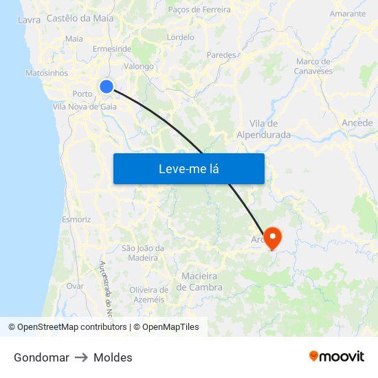 Gondomar to Moldes map