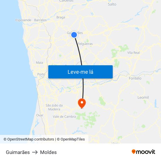 Guimarães to Moldes map