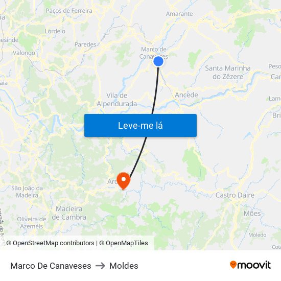 Marco De Canaveses to Moldes map