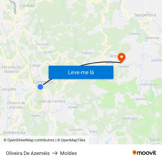 Oliveira De Azeméis to Moldes map