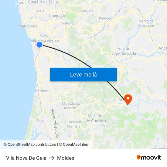 Vila Nova De Gaia to Moldes map