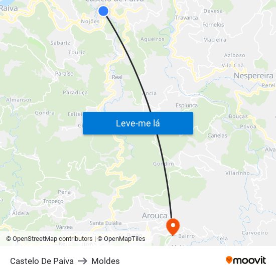 Castelo De Paiva to Moldes map