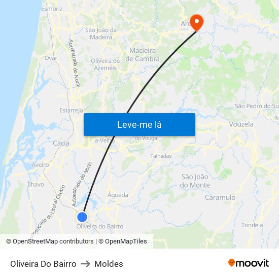 Oliveira Do Bairro to Moldes map