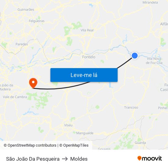 São João Da Pesqueira to Moldes map