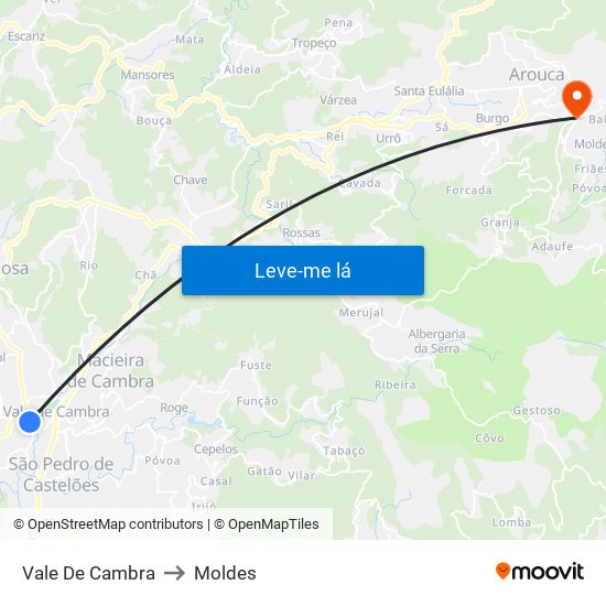 Vale De Cambra to Moldes map