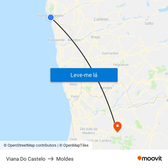 Viana Do Castelo to Moldes map