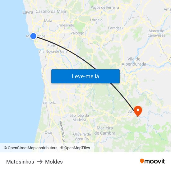 Matosinhos to Moldes map