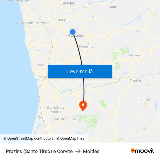Prazins (Santo Tirso) e Corvite to Moldes map
