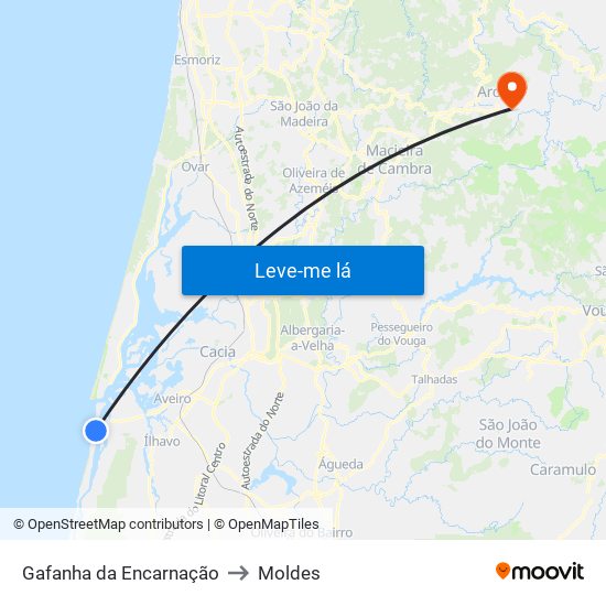 Gafanha da Encarnação to Moldes map