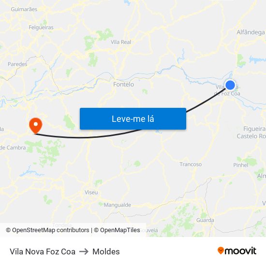Vila Nova Foz Coa to Moldes map