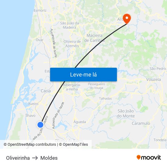 Oliveirinha to Moldes map