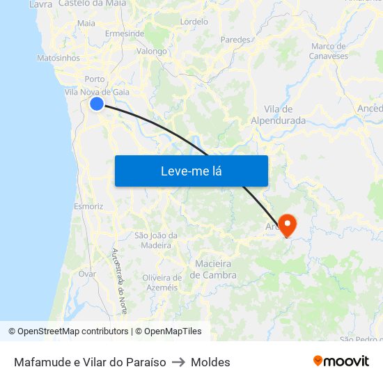 Mafamude e Vilar do Paraíso to Moldes map