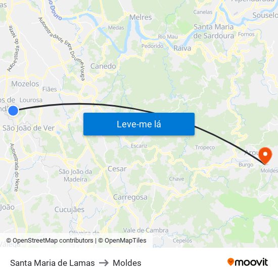 Santa Maria de Lamas to Moldes map